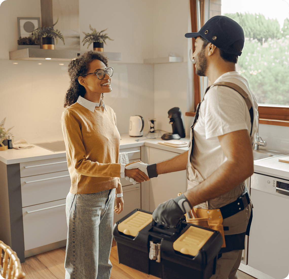 Friendly handshake between client and technician.
